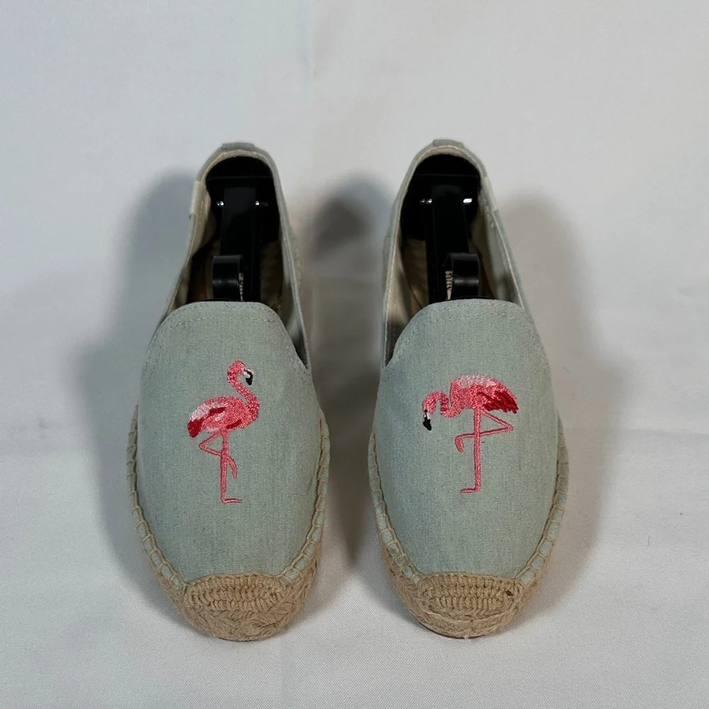 Anthropologie Soludos Espadrilles Canvas Loafers Blue Flamingo Slipper Size 7